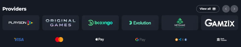 FelixSpin fournisseurs de logiciels de premier plan, y compris Playson et Evolution Gaming.